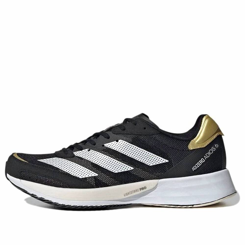 NEW ADIDAS women's adizero adios 6 sneakers in black gold metallic